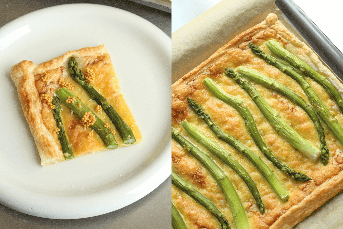 Grüner Spargel-Blätterteig-Tarte mit Bergkäse