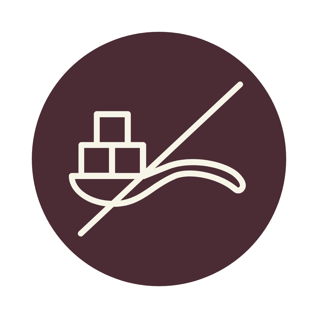 Schwarzes Icon, symbolisiert 'Ohne zugesetzten Zucker'.