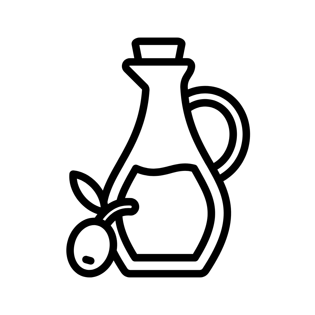 Schwarzes Icon einer Olivenölflasche – Symbol für hochwertige Feinkost bei Gourmie Goods.