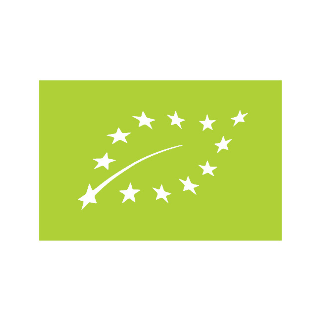 EU-Bio-Logo – grünes Label mit Sternen in Blattform, symbolisiert biologische Zertifizierung.